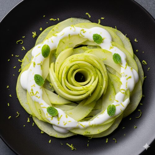 Fines lamelles de papaye verte avec une sauce coco onctueuse.