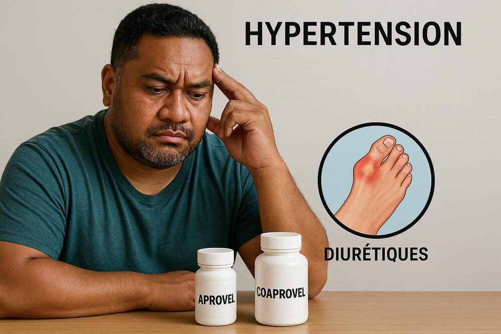 Homme prenant un traitement contre l’hypertension et souffrant d’une crise de goutte