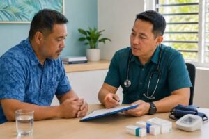 Consultation sur l’hypertension et la goutte avec vérification des médicaments et de l’acide urique