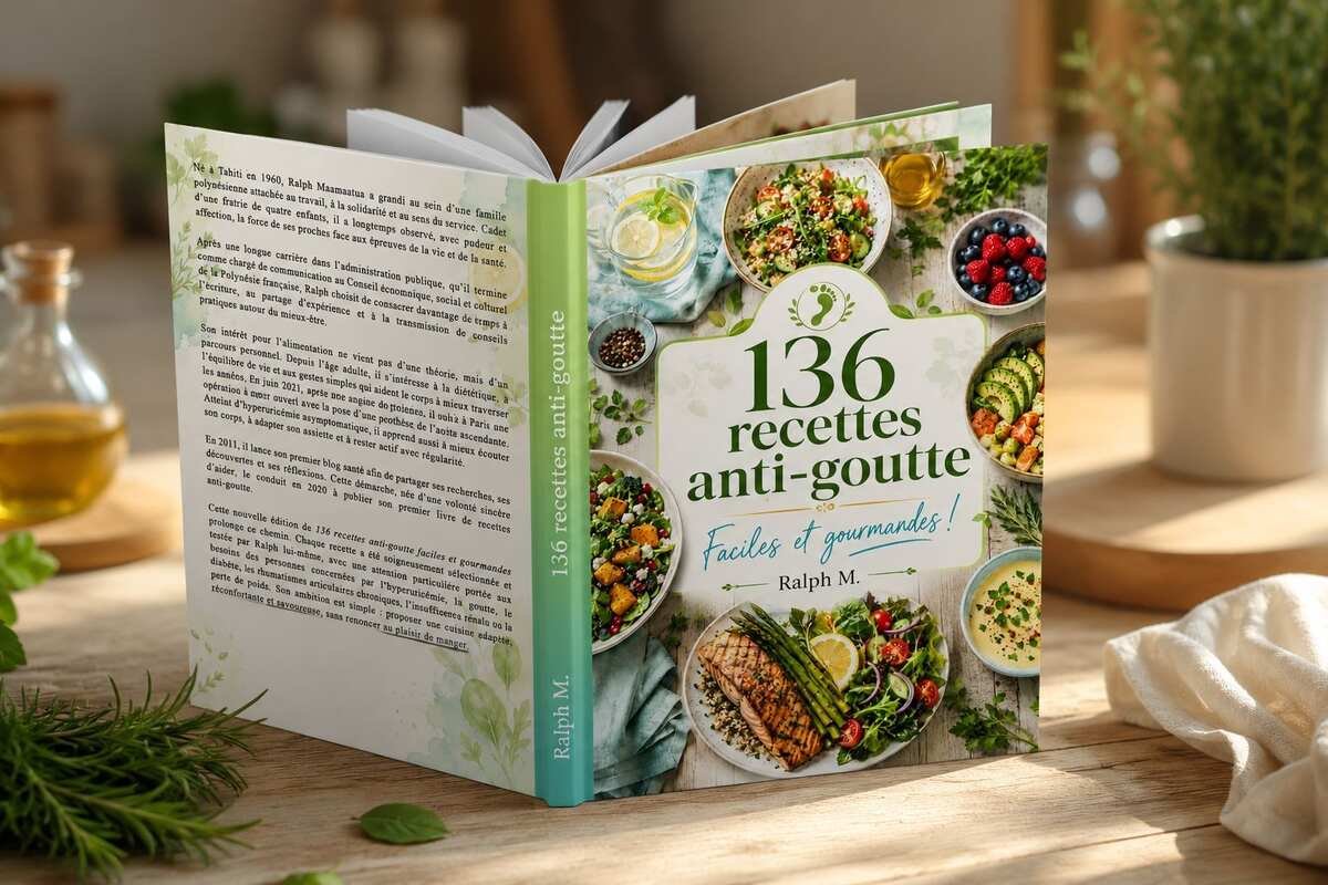 Goutte et acide urique : mieux comprendre pour mieux agir 5 Livre de recettes 2e édition sur la goutte avec couverture et dos visibles